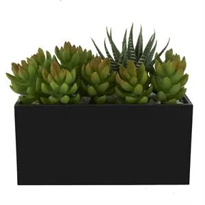 Green Faux Foliage Artificial Plant with Black Melamine Pot -  8" X 5" X 7"