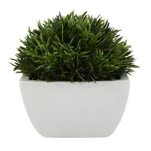 Green Faux Foliage Artificial Plant with White Ceramic Pot -  7" X 7" X 7"