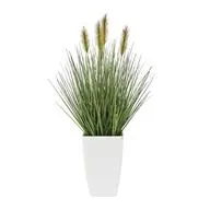 Green Faux Foliage Artificial Plant with White Plastic Pot 12" X 12" X 20"