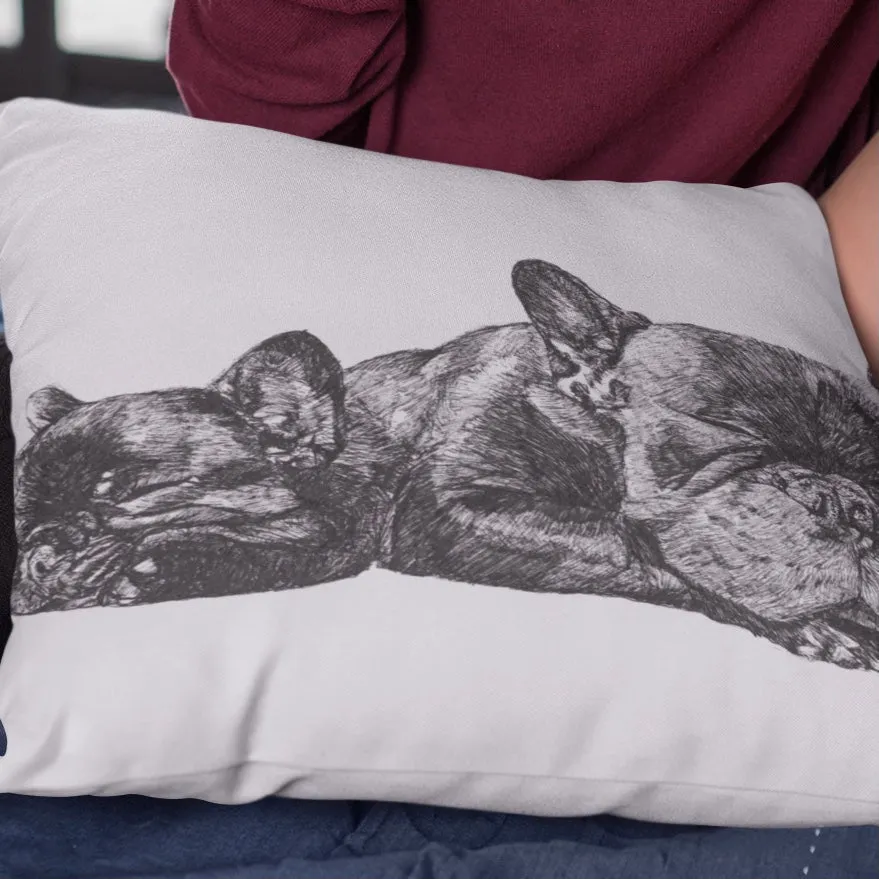 Grey French Bulldog, Mum and Pup Cushion