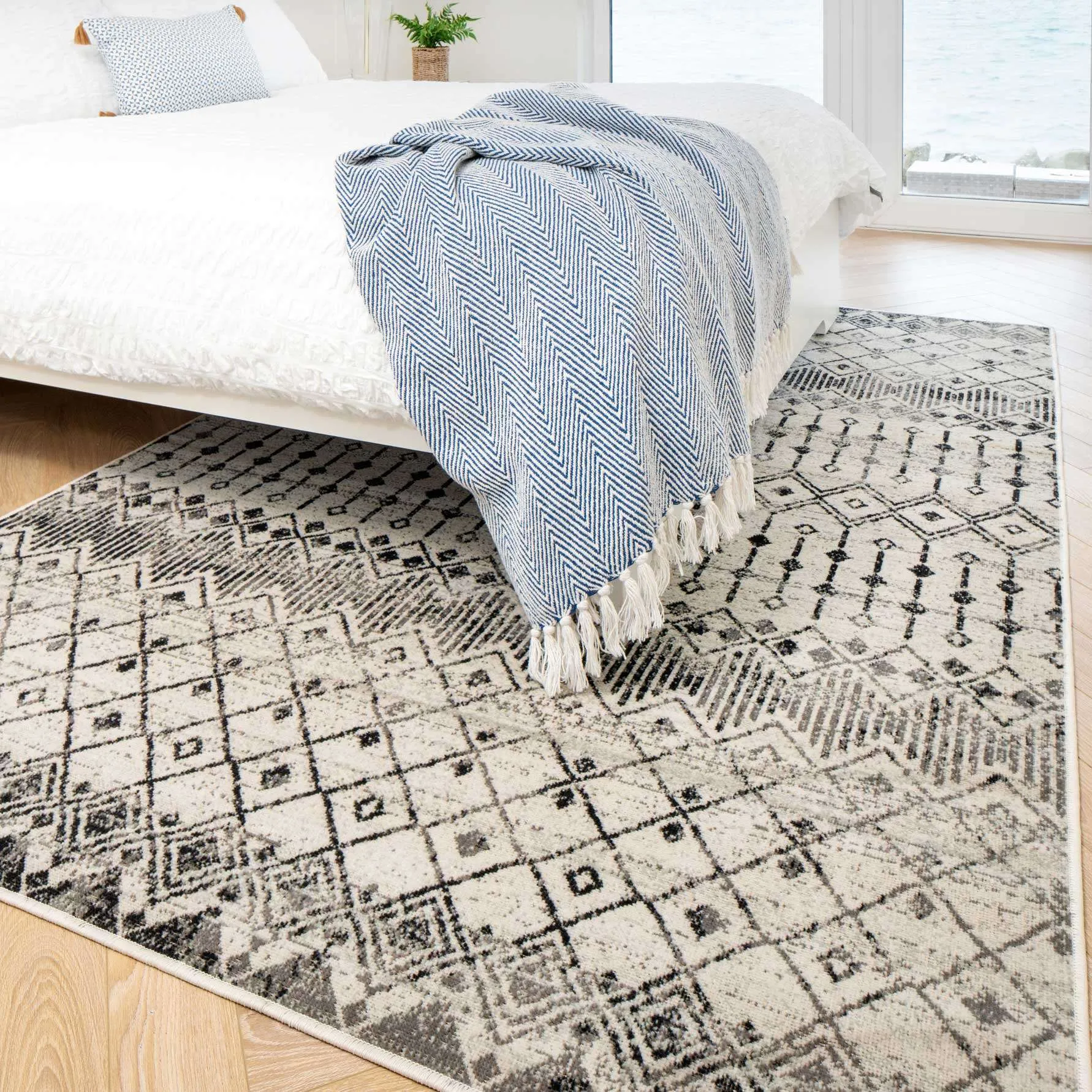 Grey Moroccan Tile Living Room Rug