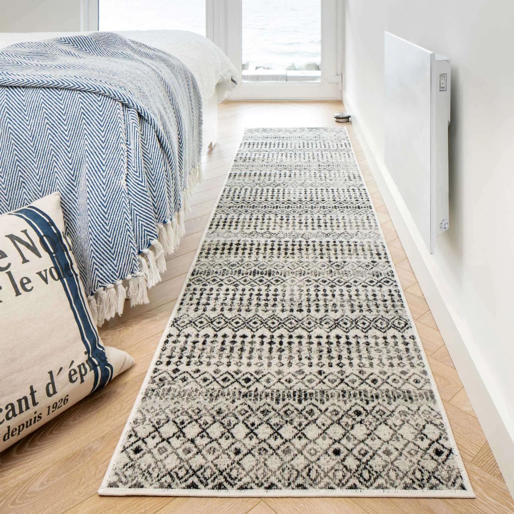 Grey Moroccan Tile Living Room Rug