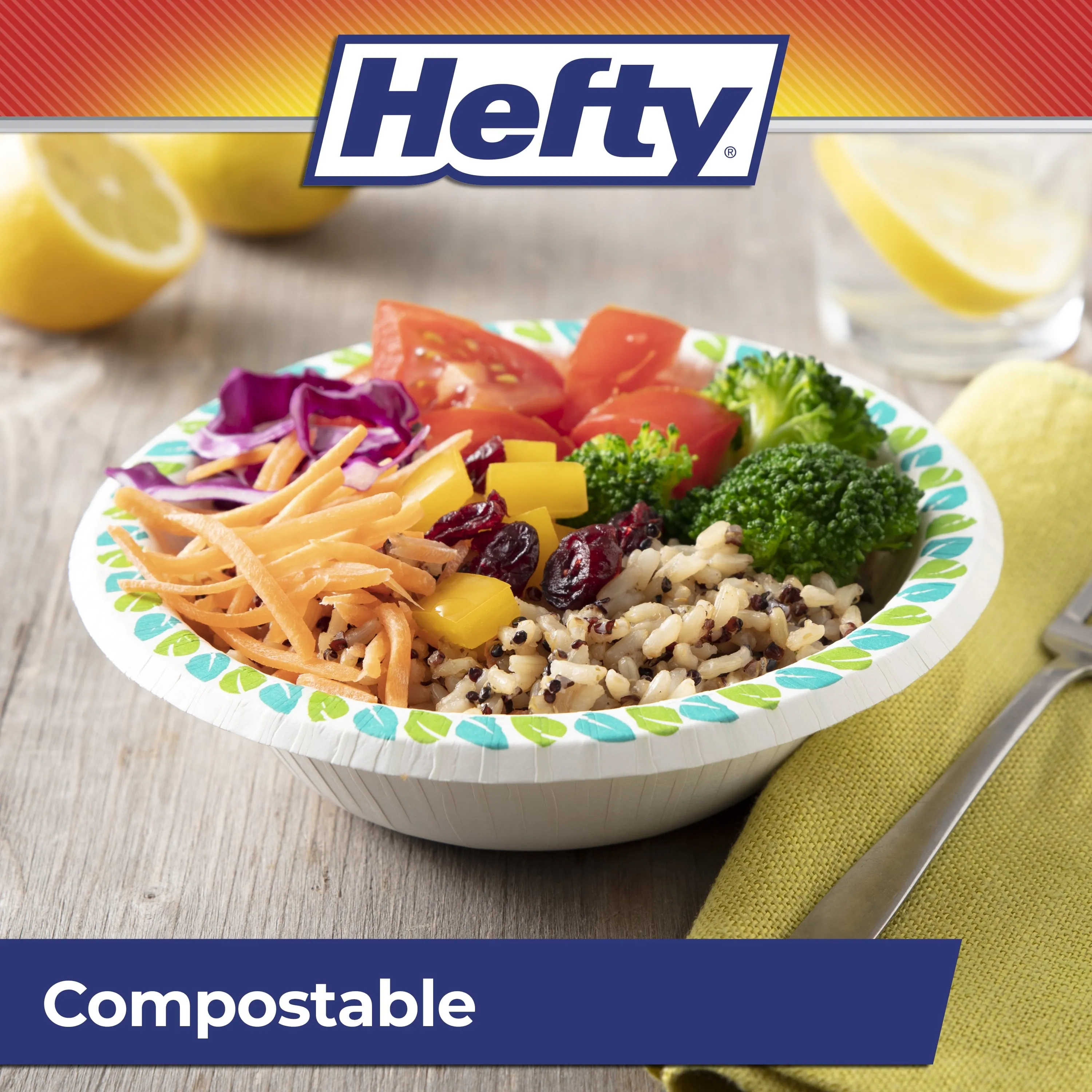 Hefty Compostable Printed Paper Bowls, 12 Ounce Capacity, 20 Count