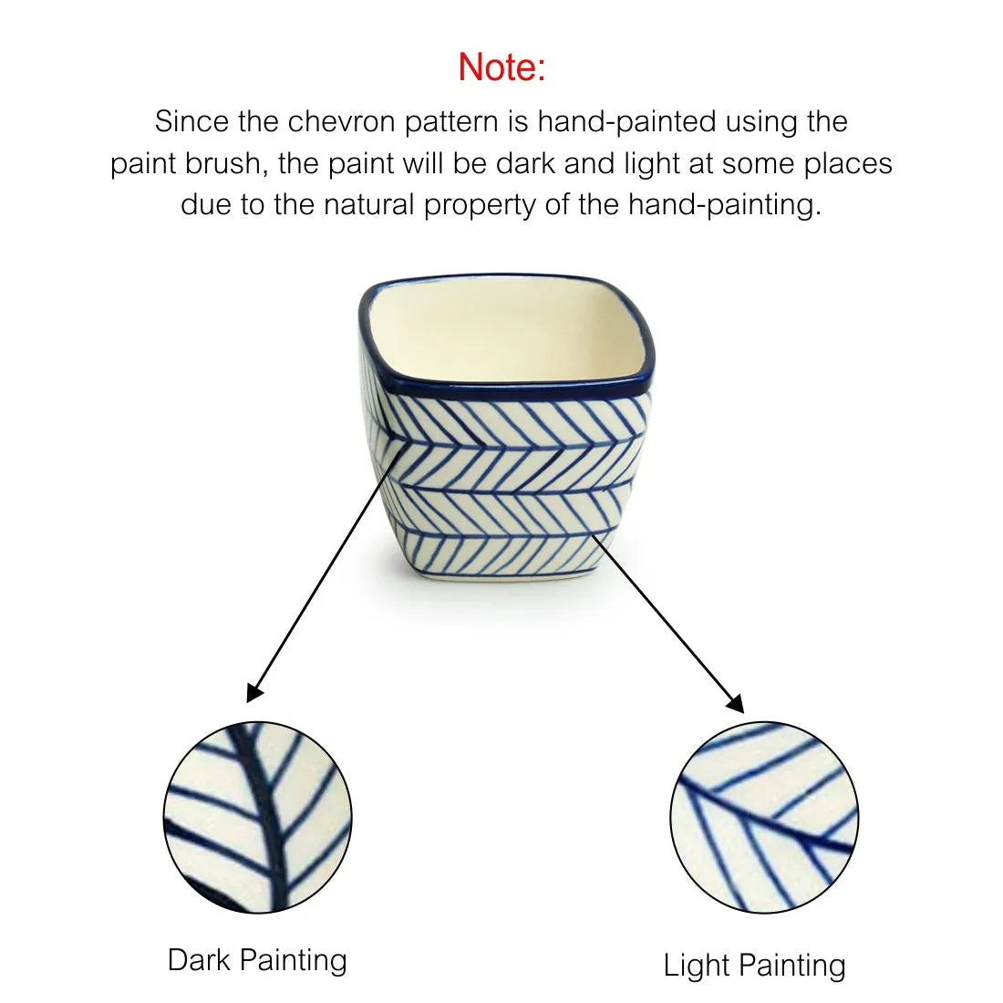 'Indigo Chevron Duo' Hand-painted Ceramic Cuboidal Table Planter Pots (9.4 cm, Set of 2)