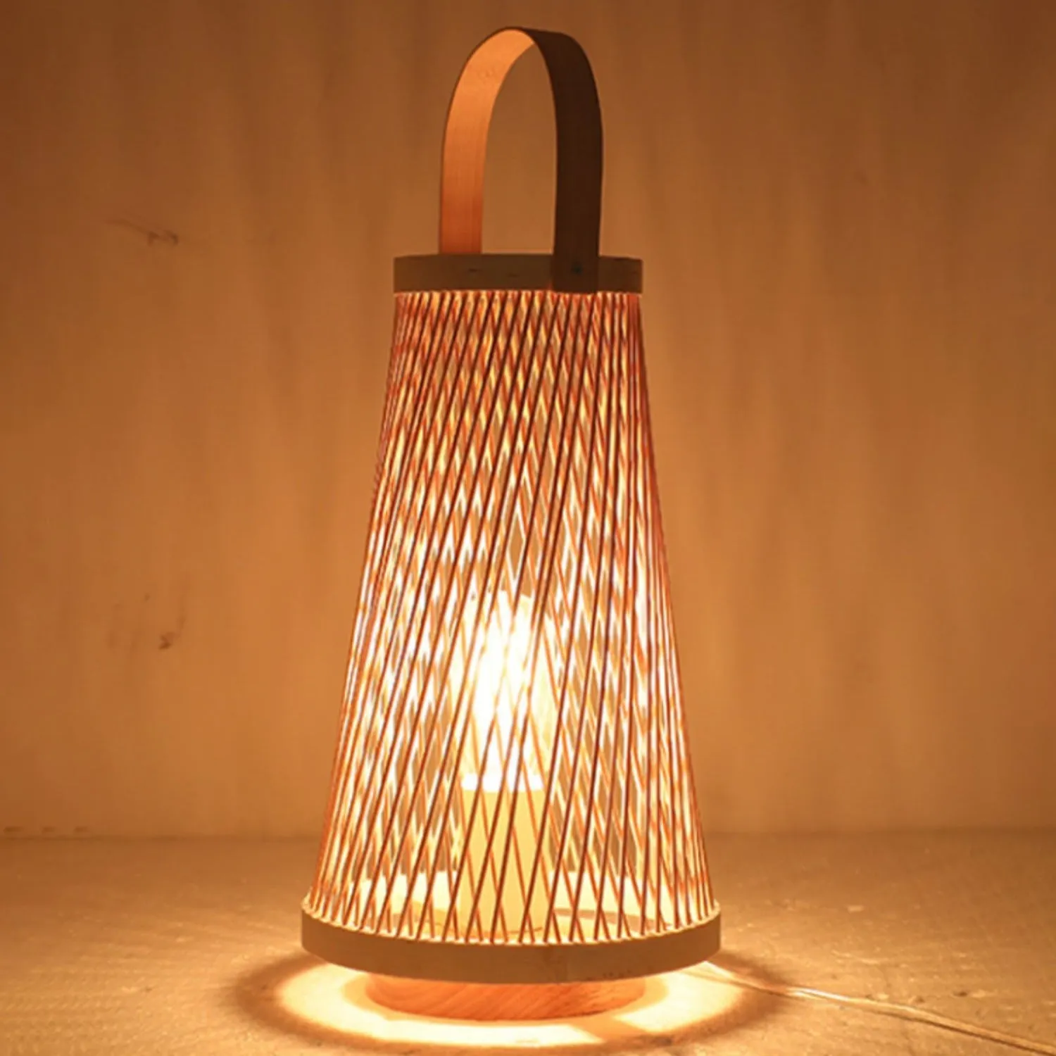 Japanese Simple Bamboo Weaving Lantern 1-Light Portable Table Lamp