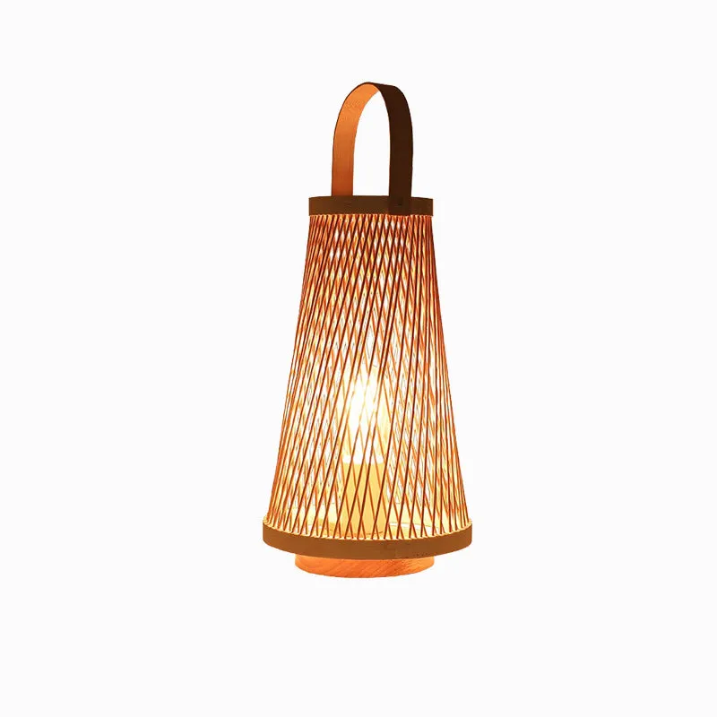 Japanese Simple Bamboo Weaving Lantern 1-Light Portable Table Lamp