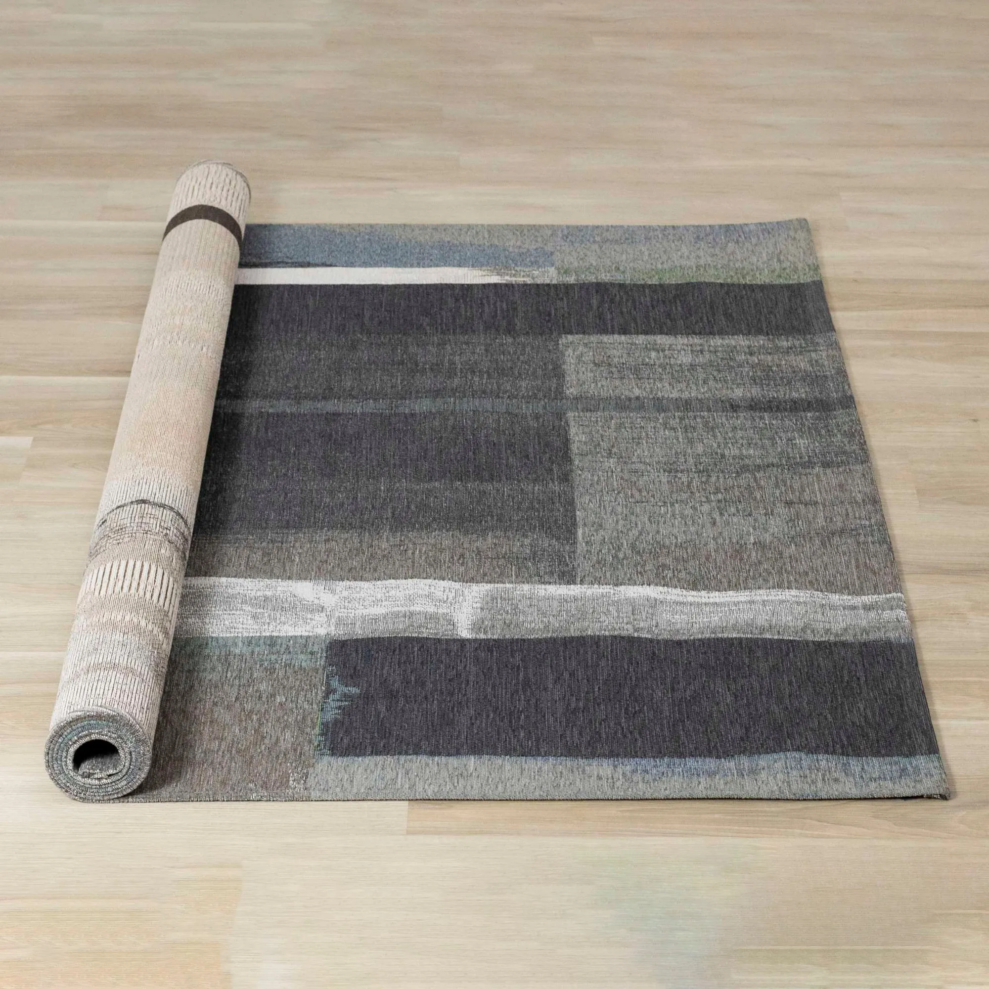 KATE Blue Brown Grey, Painted Rug