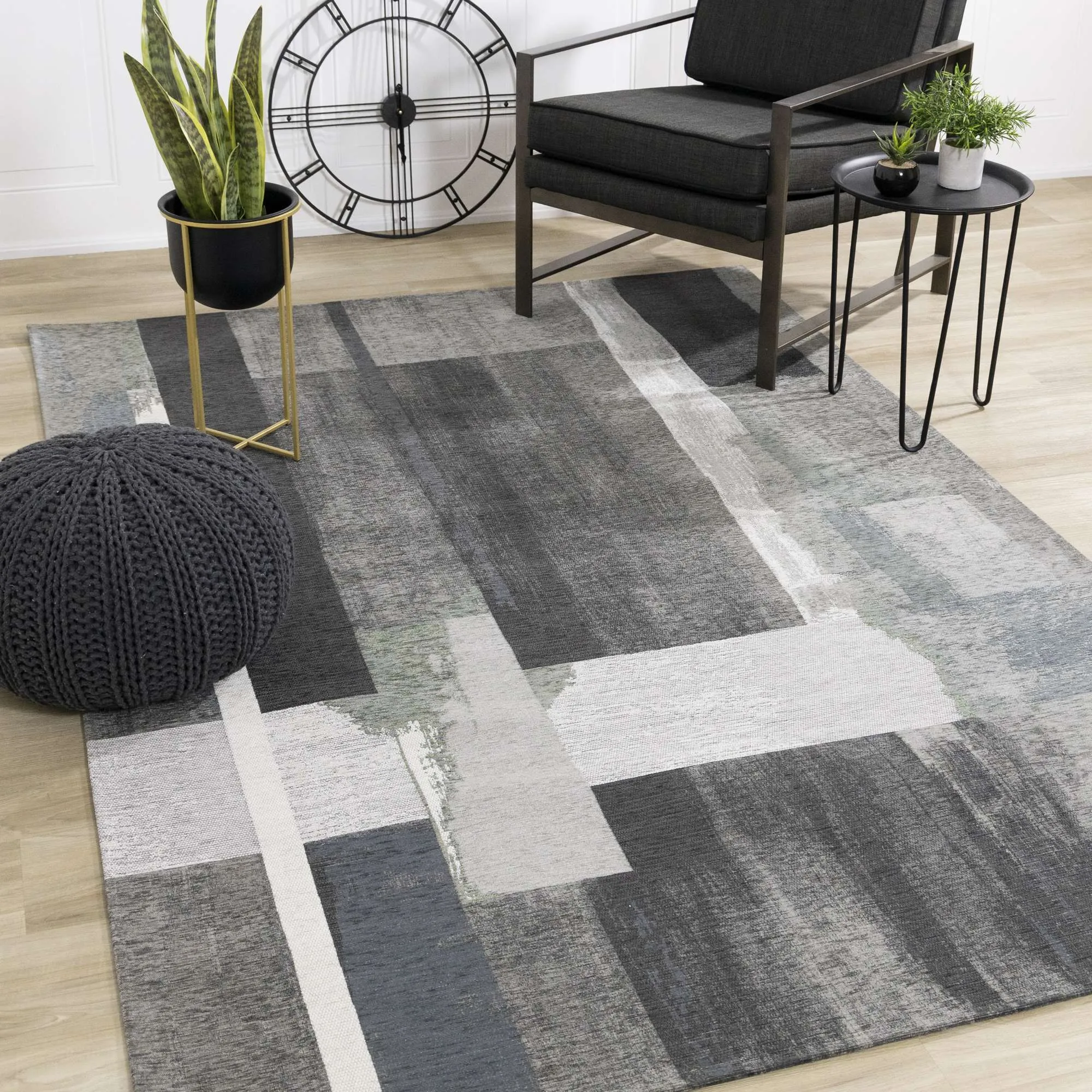 KATE Blue Brown Grey, Painted Rug