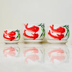 Koi Serenity Ceramic Pot Set Of 3 – Artistic Koi Fish Planters