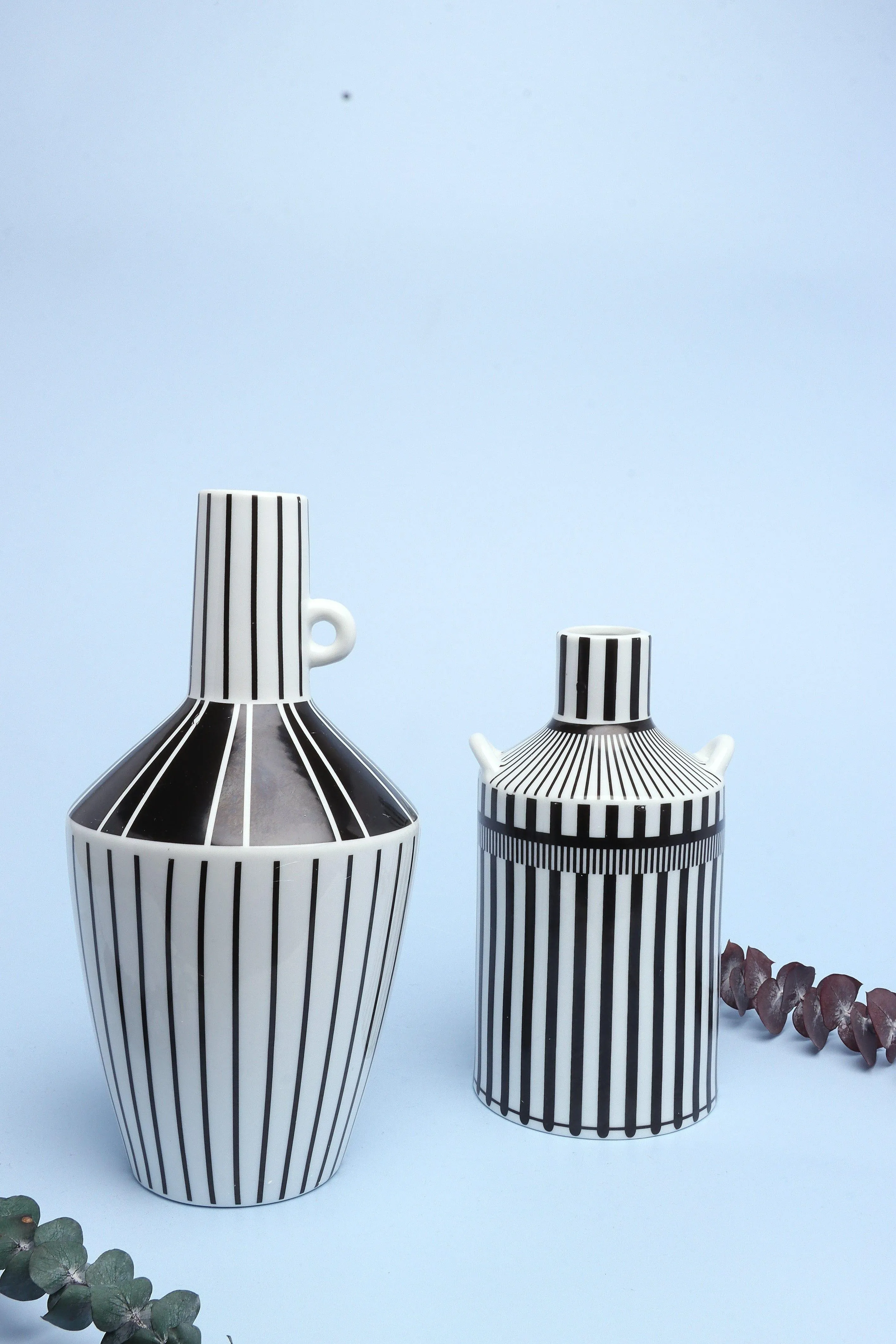 Lagos Black and White Ceramic Stripe Artistic Abstract Geometric Bold Lines Pattern Vase