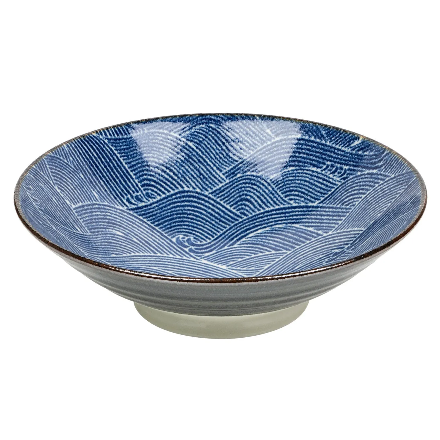 Large Blue Wave Japanese Serving Bowl