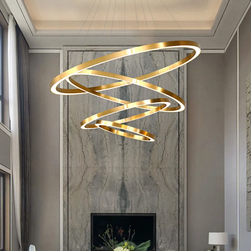 LED Pendant Lighting Polished Brass 2/3/4 Tiered Chandelier - Postmodern Circular Design with Acrylic Shade