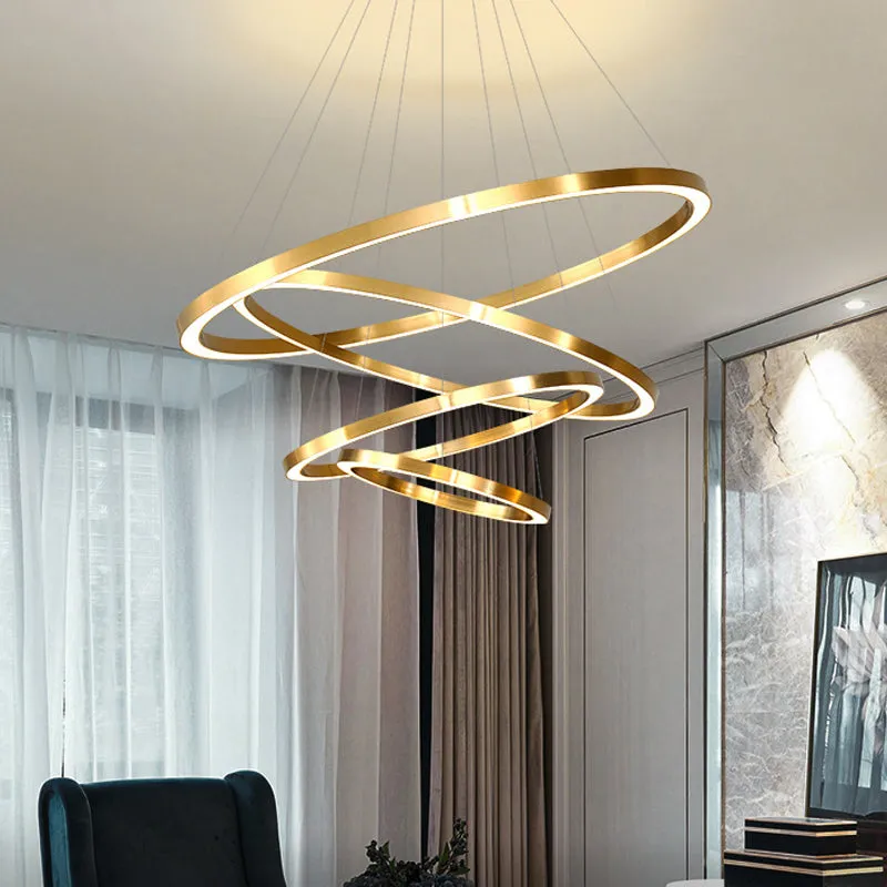 LED Pendant Lighting Polished Brass 2/3/4 Tiered Chandelier - Postmodern Circular Design with Acrylic Shade