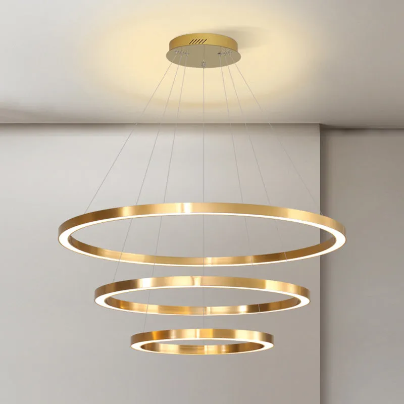 LED Pendant Lighting Polished Brass 2/3/4 Tiered Chandelier - Postmodern Circular Design with Acrylic Shade