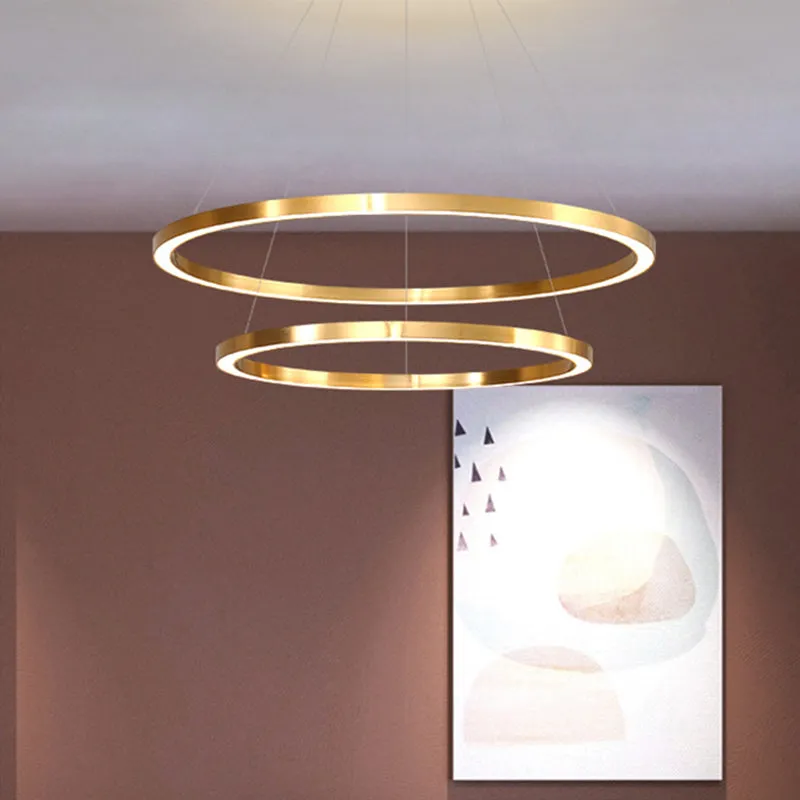 LED Pendant Lighting Polished Brass 2/3/4 Tiered Chandelier - Postmodern Circular Design with Acrylic Shade