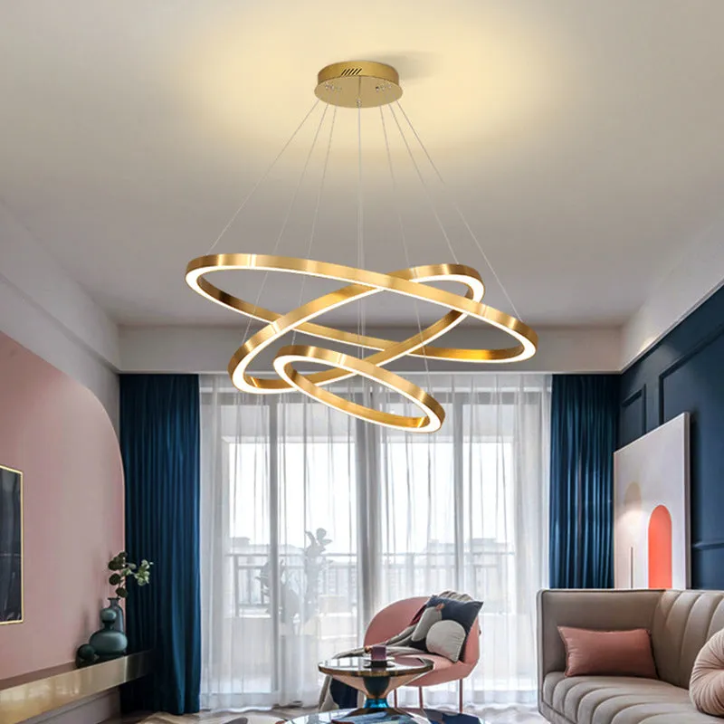 LED Pendant Lighting Polished Brass 2/3/4 Tiered Chandelier - Postmodern Circular Design with Acrylic Shade