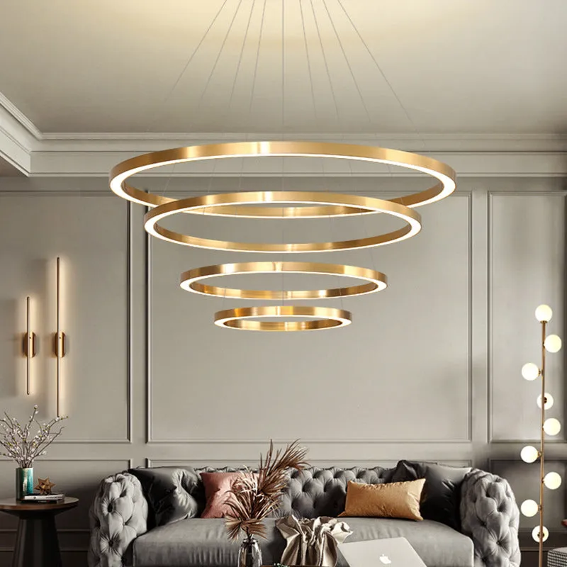 LED Pendant Lighting Polished Brass 2/3/4 Tiered Chandelier - Postmodern Circular Design with Acrylic Shade