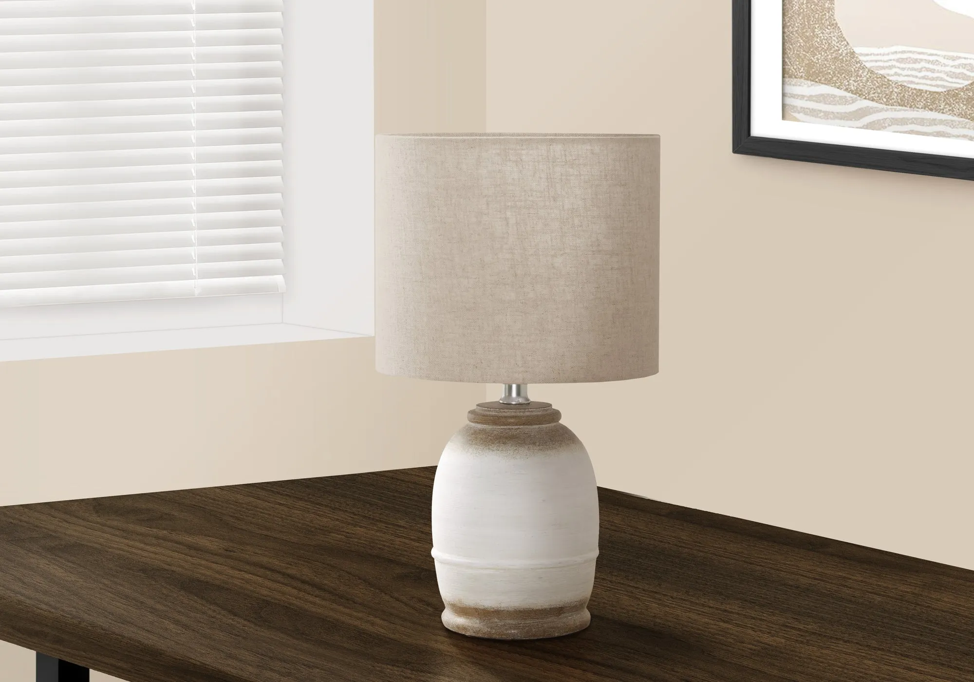 LumiElegance - 16 inch Contemporary Cream Resin Lamp with Beige Shade