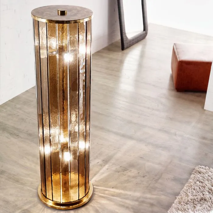 Luxurious Murano glass cylinder floor lamp with brass frame