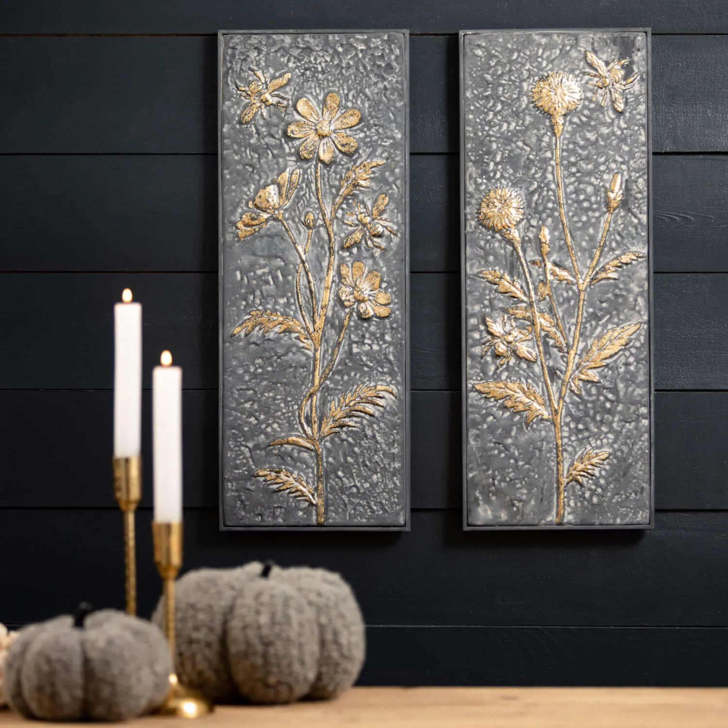 Metallic Floral Wall Panel Set