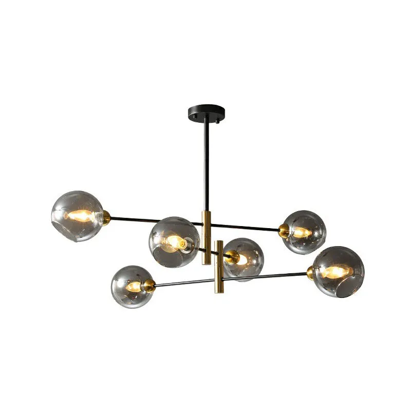 Minimalist Black and Brass Glass Dome Chandelier for Dining Room Suspended Lighting