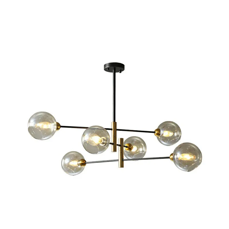 Minimalist Black and Brass Glass Dome Chandelier for Dining Room Suspended Lighting