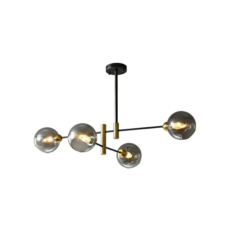 Minimalist Black and Brass Glass Dome Chandelier for Dining Room Suspended Lighting