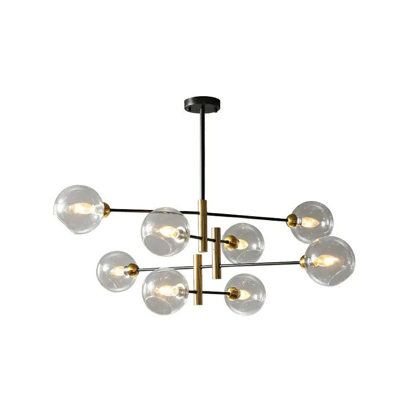 Minimalist Black and Brass Glass Dome Chandelier for Dining Room Suspended Lighting