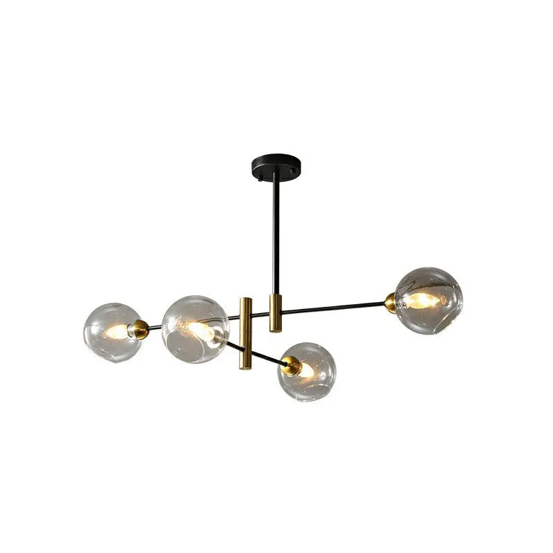 Minimalist Black and Brass Glass Dome Chandelier for Dining Room Suspended Lighting