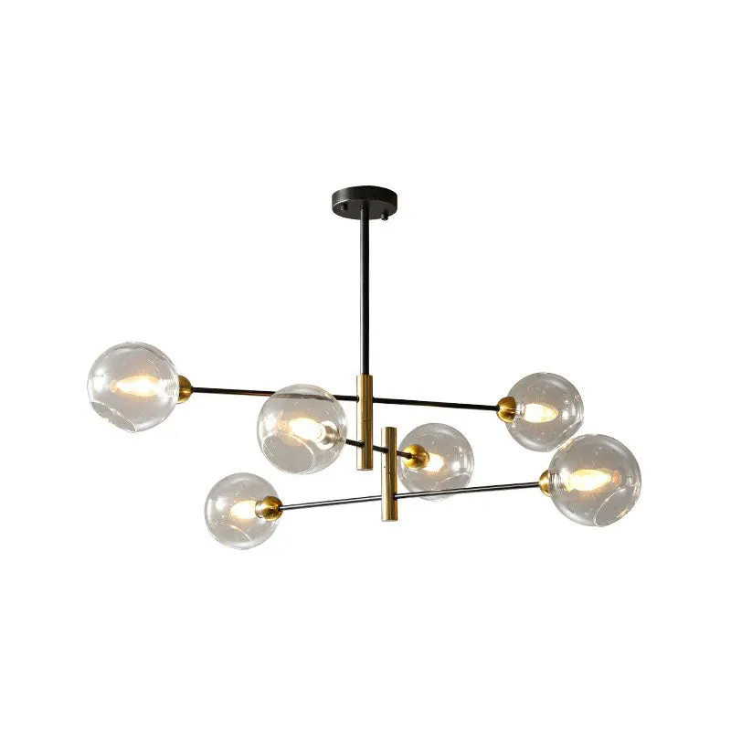 Minimalist Black and Brass Glass Dome Chandelier for Dining Room Suspended Lighting