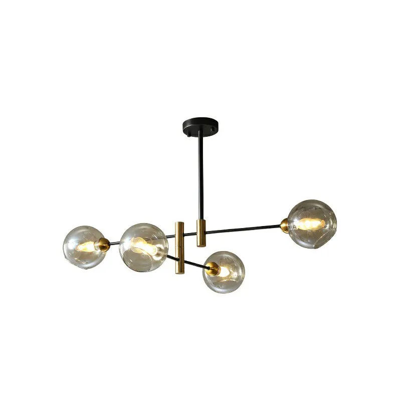 Minimalist Black and Brass Glass Dome Chandelier for Dining Room Suspended Lighting