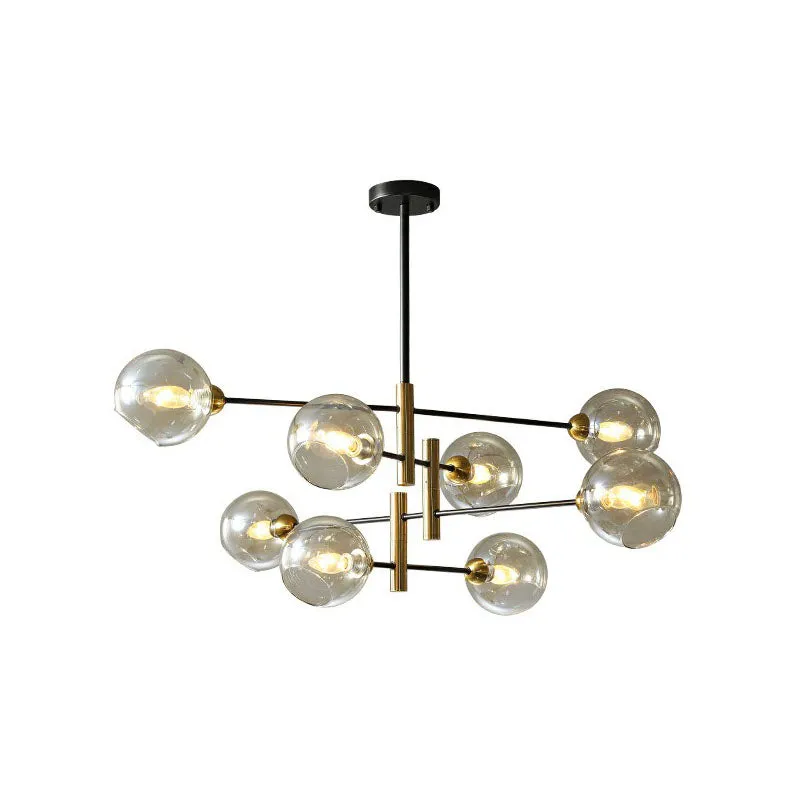 Minimalist Black and Brass Glass Dome Chandelier for Dining Room Suspended Lighting