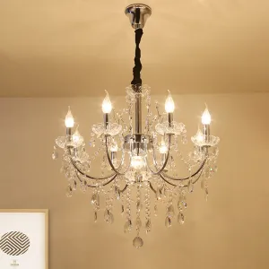 Minimalist Crystal Chandelier with 9 Bulbs in Chrome Finish for Living Room