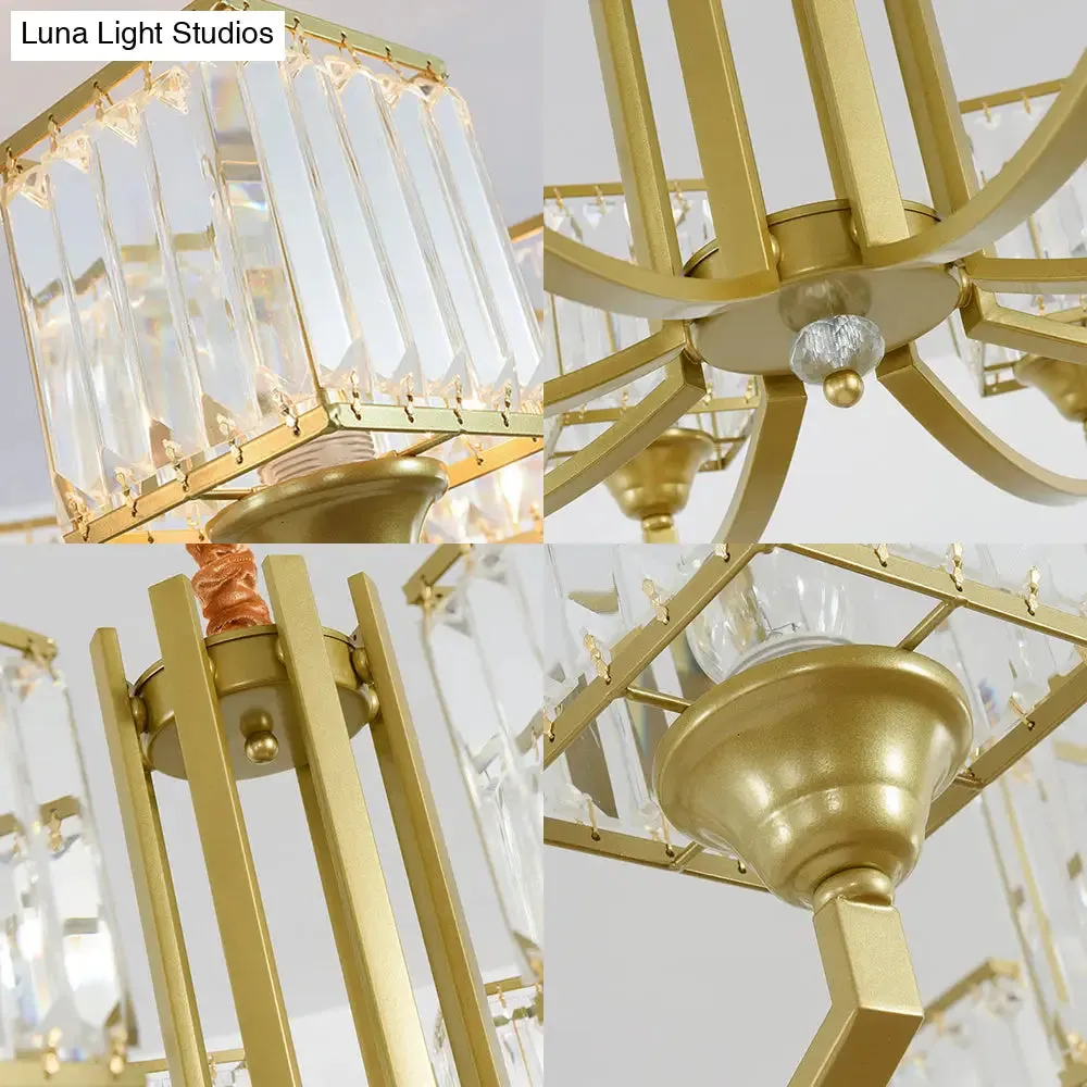 Minimalist Crystal Sputnik Chandelier Pendant Light - Gold Finish (3/6/8 Lights) for Living Room Ceiling