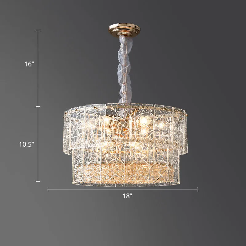 Modern 2-Tier Clear Glass Chandelier Pendant Light with Octagonal Crystal Beads