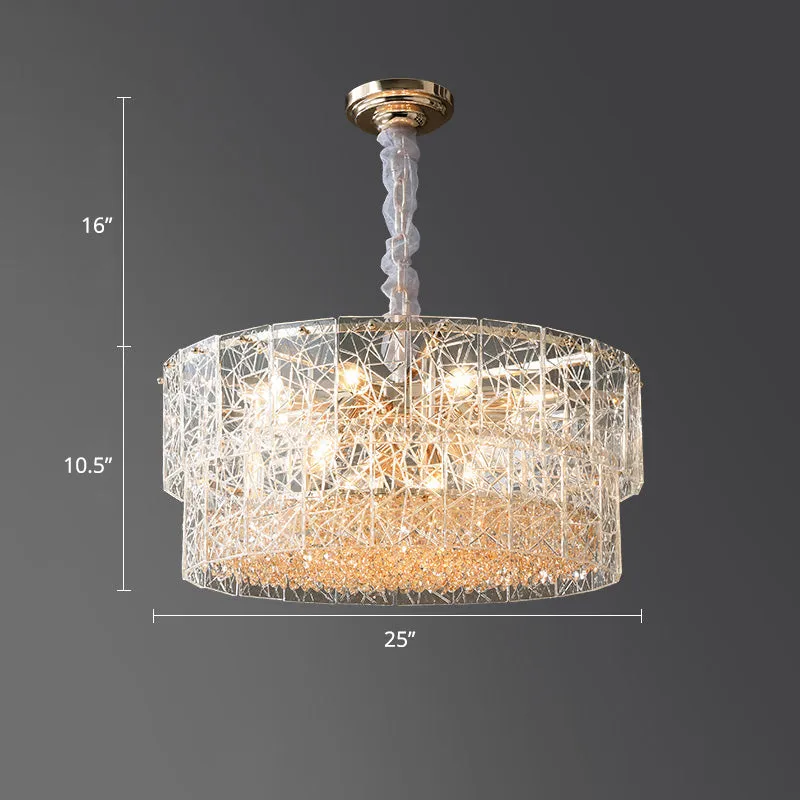 Modern 2-Tier Clear Glass Chandelier Pendant Light with Octagonal Crystal Beads