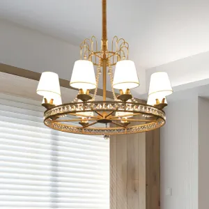 Modern Antique Brass Chandelier with Cone Fabric Shades - 6 Bulb Pendant Light for Living Room