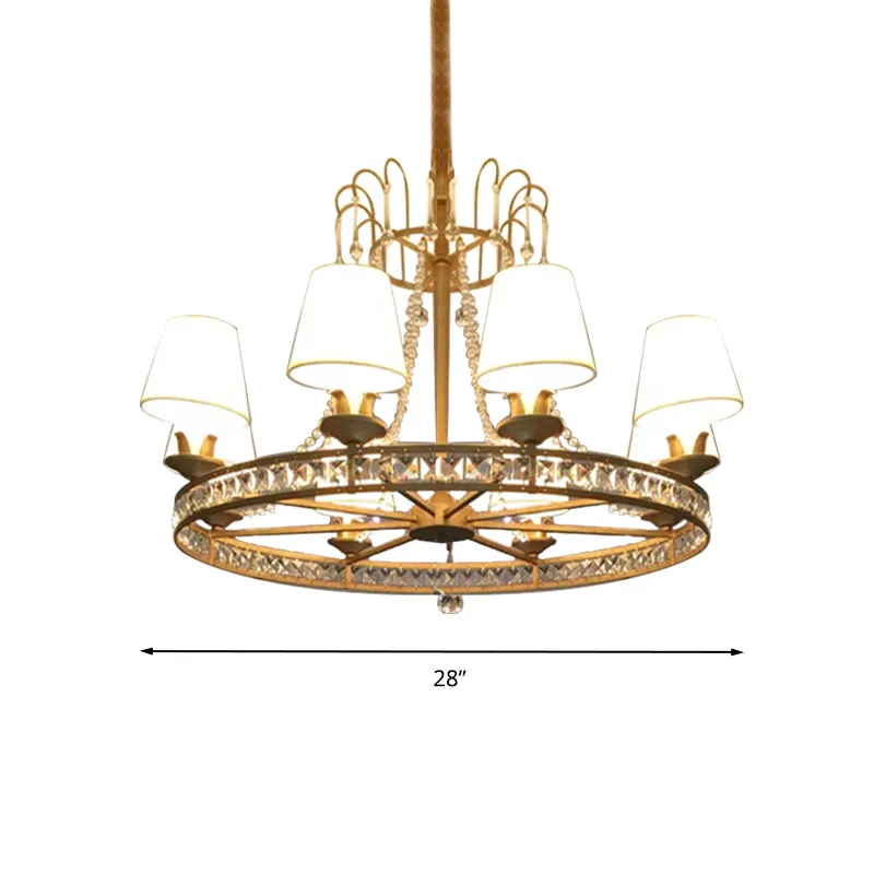 Modern Antique Brass Chandelier with Cone Fabric Shades - 6 Bulb Pendant Light for Living Room