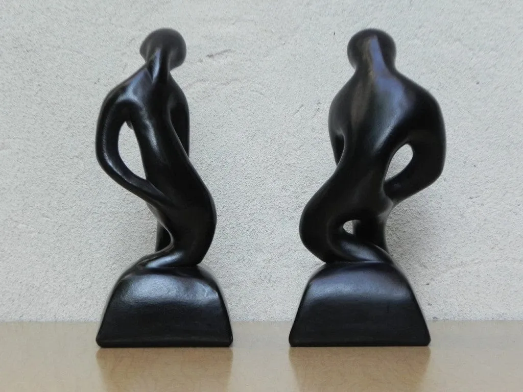 Modern Black Ceramic Male Female Sculpture Bookends