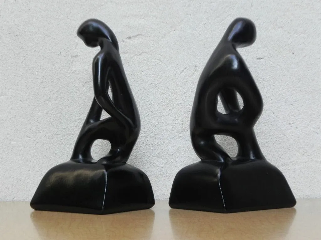 Modern Black Ceramic Male Female Sculpture Bookends