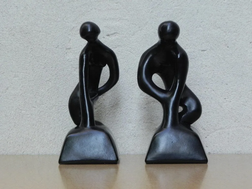 Modern Black Ceramic Male Female Sculpture Bookends