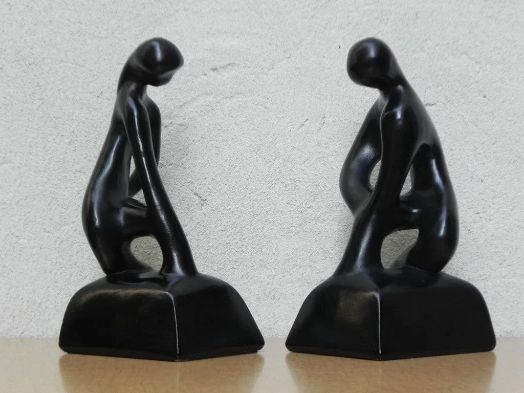 Modern Black Ceramic Male Female Sculpture Bookends