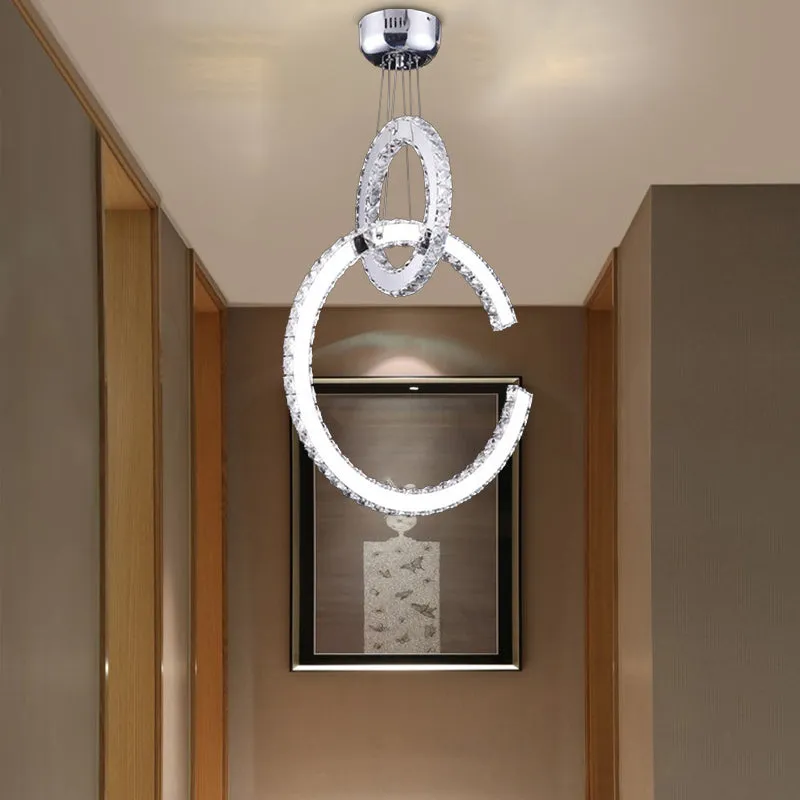 Modern Chrome LED Chandelier with 2-Tier Crystal Shade - Warm/White/Color Light Options