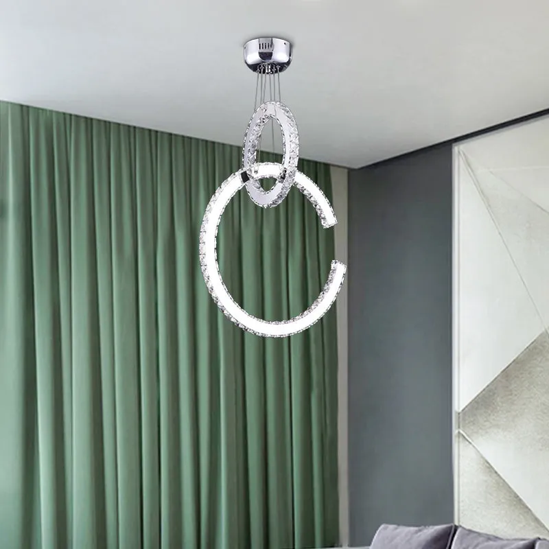 Modern Chrome LED Chandelier with 2-Tier Crystal Shade - Warm/White/Color Light Options