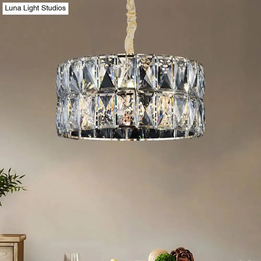 Modern Clear Crystal Round Chandelier - Black Multi-Light Ceiling Lamp for Living Room