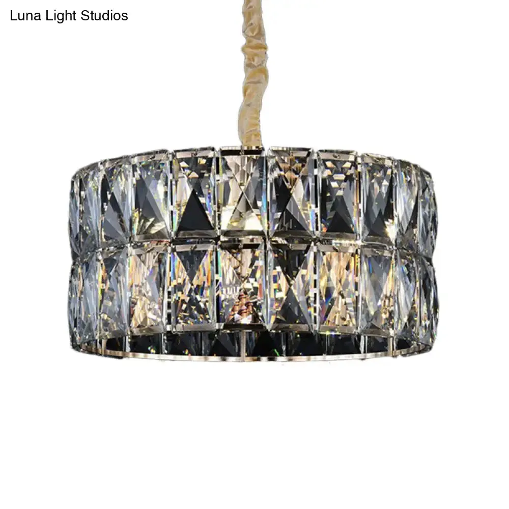 Modern Clear Crystal Round Chandelier - Black Multi-Light Ceiling Lamp for Living Room