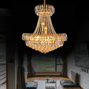 Modern Crystal 8-Light Gold Mushroom Empire Chandelier, Hanging Light for Bedroom - 16"/23.5" Wide