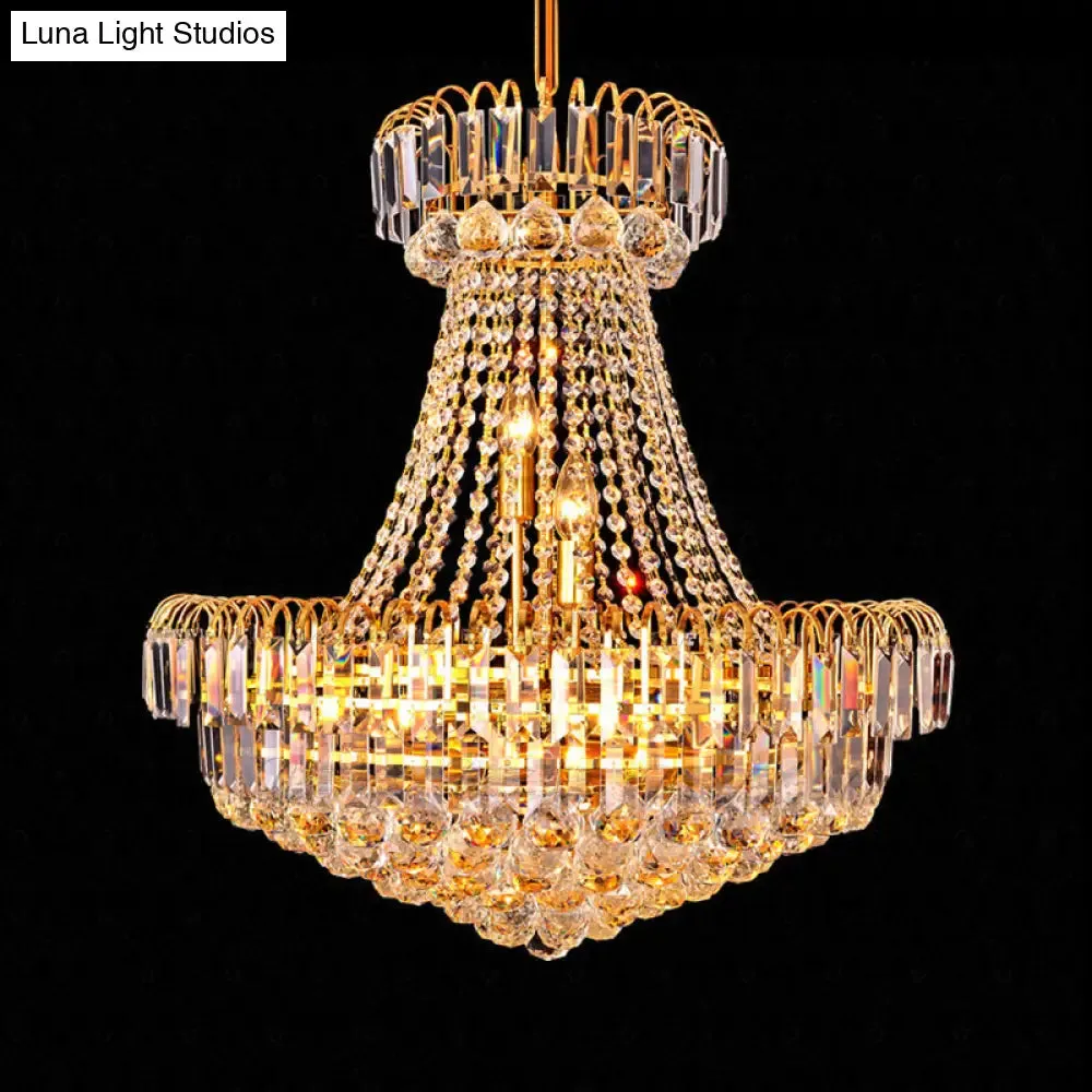 Modern Crystal 8-Light Gold Mushroom Empire Chandelier, Hanging Light for Bedroom - 16"/23.5" Wide