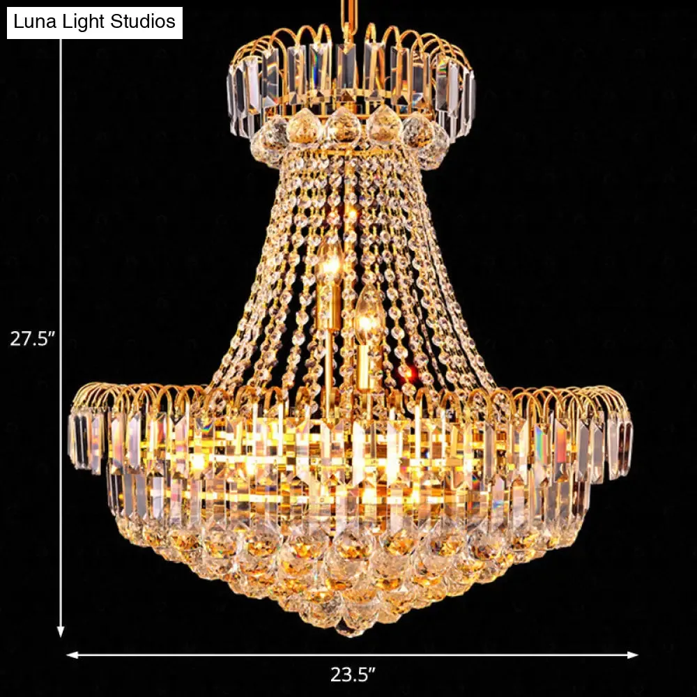 Modern Crystal 8-Light Gold Mushroom Empire Chandelier, Hanging Light for Bedroom - 16"/23.5" Wide