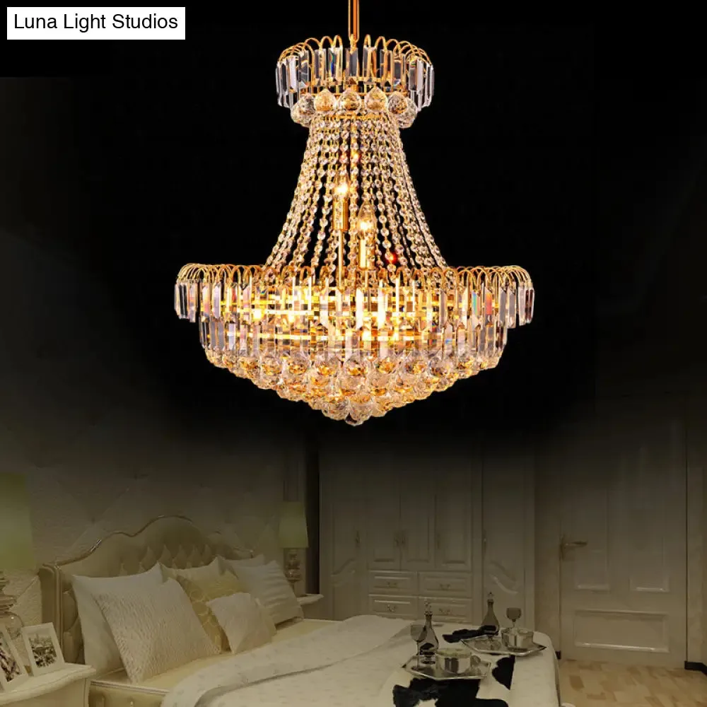 Modern Crystal 8-Light Gold Mushroom Empire Chandelier, Hanging Light for Bedroom - 16"/23.5" Wide